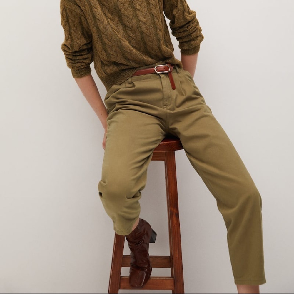 Cotton pleaded pants high waist size 10 straight design office party khaki color